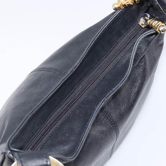 MCM Shoulder Bag Leather Black Gold Auth 207521