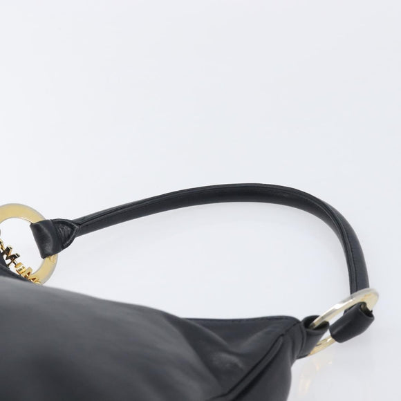 MCM Shoulder Bag Leather Black Gold Auth 207521