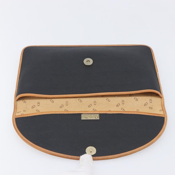 Christian Dior Clutch Bag Canvas Black Gold Auth 207523