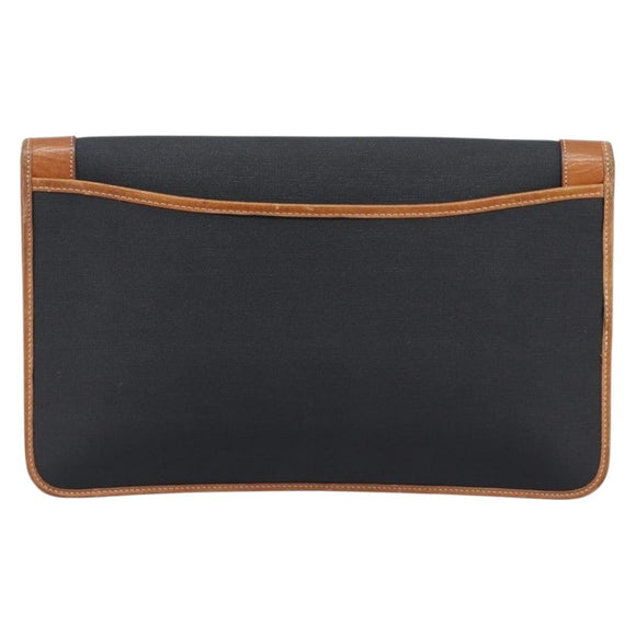 Christian Dior Clutch Bag Canvas Black Gold Auth 207523