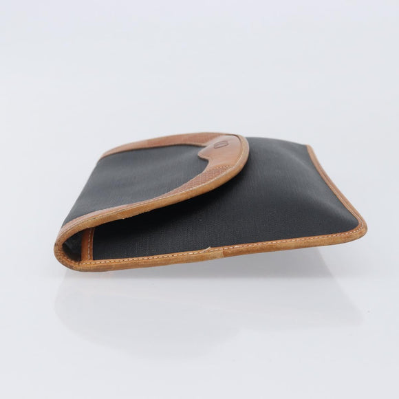 Christian Dior Clutch Bag Canvas Black Gold Auth 207523