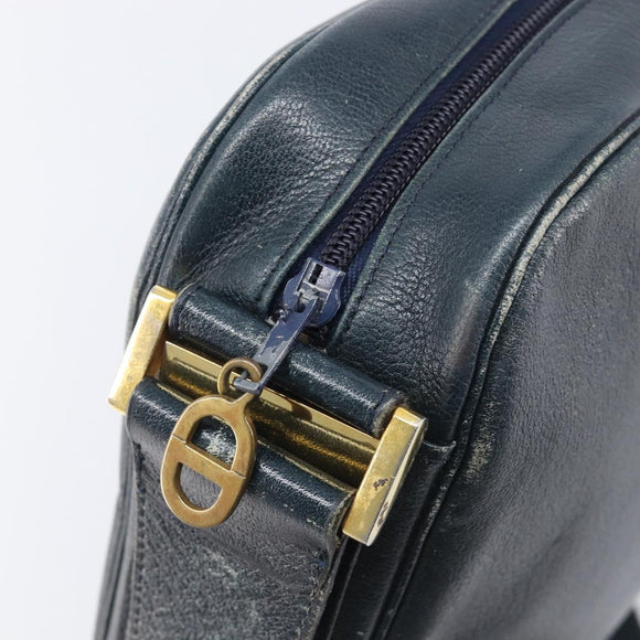 Christian Dior Shoulder Bag Leather Navy Gold Auth 207524