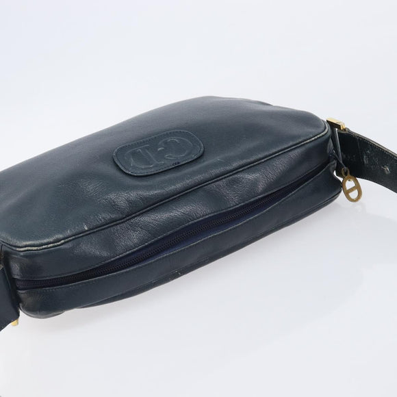 Christian Dior Shoulder Bag Leather Navy Gold Auth 207524