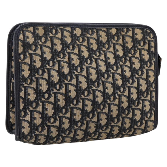Christian Dior Trotter Canvas Clutch Bag Navy Silver Auth 207525