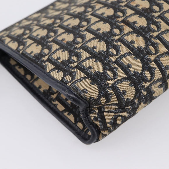 Christian Dior Trotter Canvas Clutch Bag Navy Silver Auth 207525
