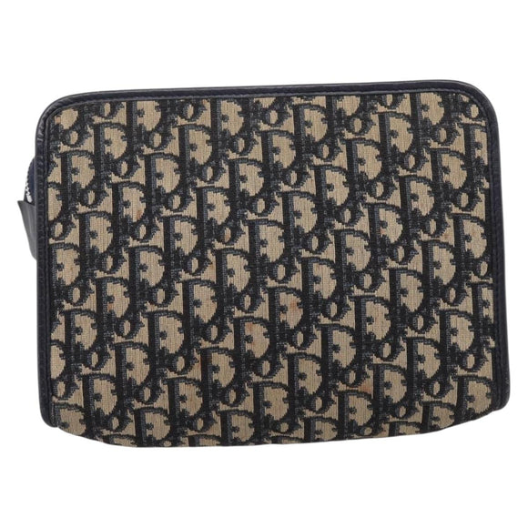 Christian Dior Trotter Canvas Clutch Bag Navy Silver Auth 207525
