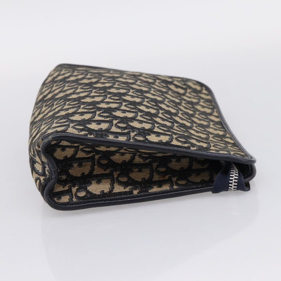 Christian Dior Trotter Canvas Clutch Bag Navy Silver Auth 207525