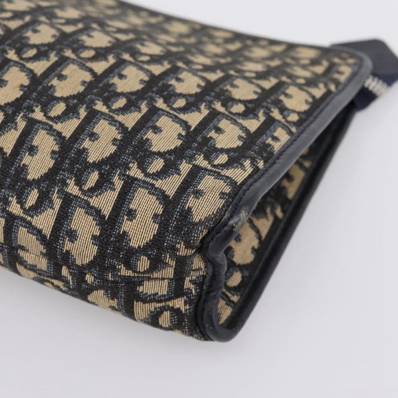 Christian Dior Trotter Canvas Clutch Bag Navy Silver Auth 207525
