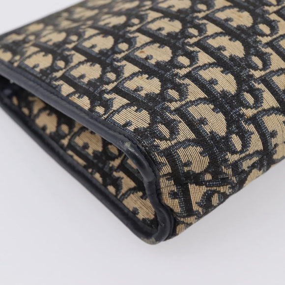 Christian Dior Trotter Canvas Clutch Bag Navy Silver Auth 207525
