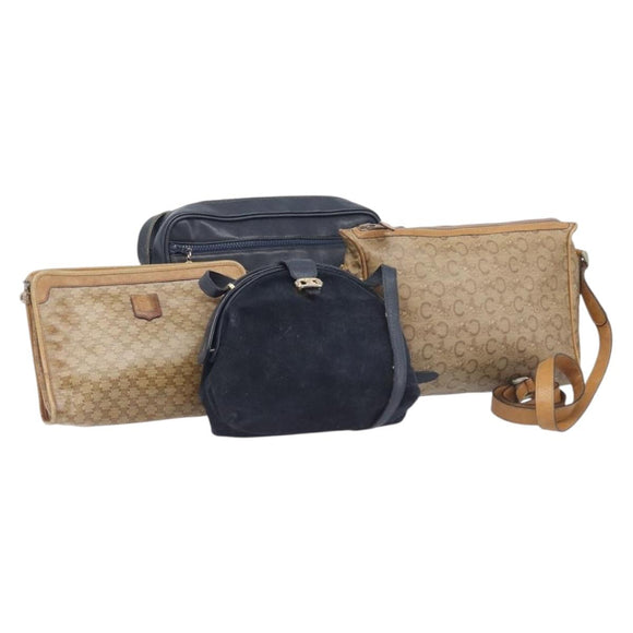 CELINE Macadam Canvas C Sulky Bag PVC Leather Suede 2 Set Beige Navy Auth 207528