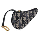 Christian Dior Trotter Canvas Saddle Coin Purse Navy Gold Auth 207530M-1