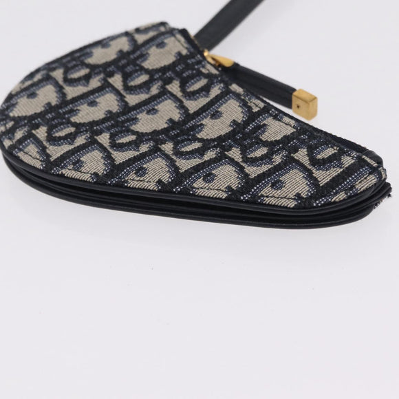 Christian Dior Trotter Canvas Saddle Coin Purse Navy Gold Auth 207530M
