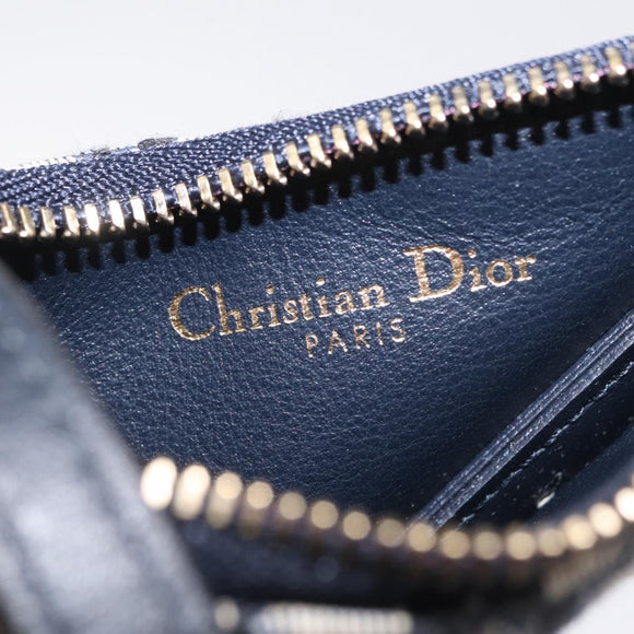 Christian Dior Trotter Canvas Saddle Coin Purse Navy Gold Auth 207530M