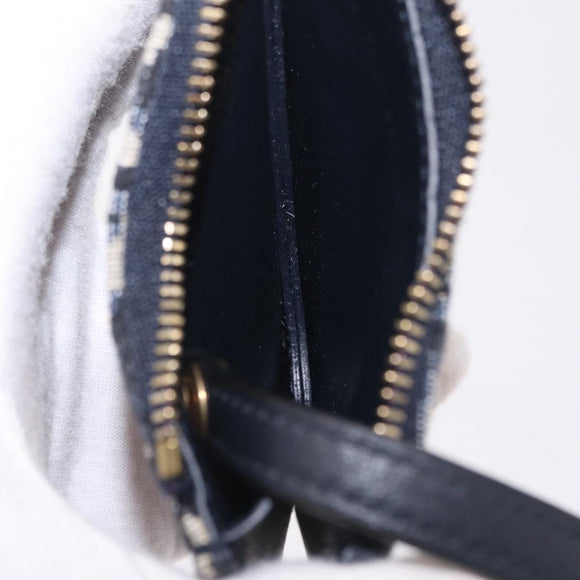 Christian Dior Trotter Canvas Saddle Coin Purse Navy Gold Auth 207530M