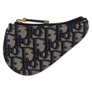Christian Dior Trotter Canvas Saddle Coin Purse Navy Gold Auth 207530M-2