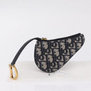 Christian Dior Trotter Canvas Saddle Coin Purse Navy Gold Auth 207530M-22