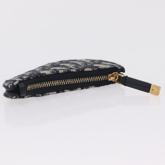 Christian Dior Trotter Canvas Saddle Coin Purse Navy Gold Auth 207530M