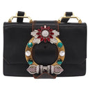 Miu Miu Madras Shoulder Bag Leather Black Gold Tone Auth 207539M-13