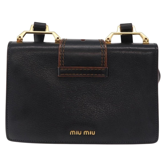 Miu Miu Madras Shoulder Bag Leather Black Gold Tone Auth 207539M