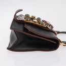 Miu Miu Madras Shoulder Bag Leather Black Gold Tone Auth 207539M-3