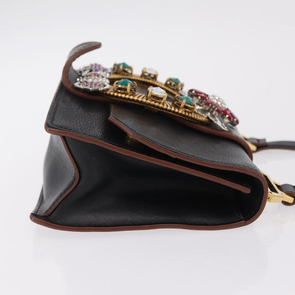 Miu Miu Madras Shoulder Bag Leather Black Gold Tone Auth 207539M