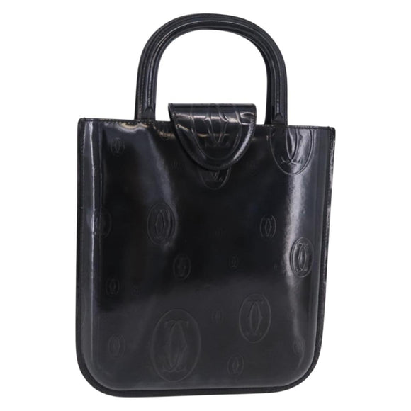 Cartier Hand Bag Patent Black Auth 207546V