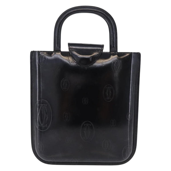 Cartier Hand Bag Patent Black Auth 207546V