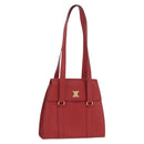 CELINE Tote Bag Leather Red Gold Tone Auth 207551-1