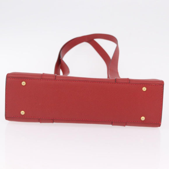 CELINE Tote Bag Leather Red Gold Tone Auth 207551