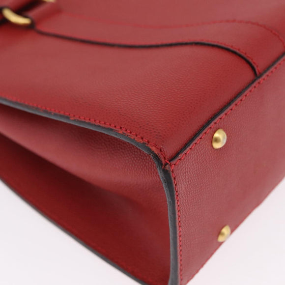 CELINE Tote Bag Leather Red Gold Tone Auth 207551