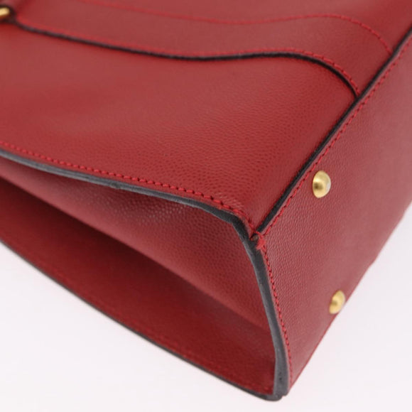 CELINE Tote Bag Leather Red Gold Tone Auth 207551