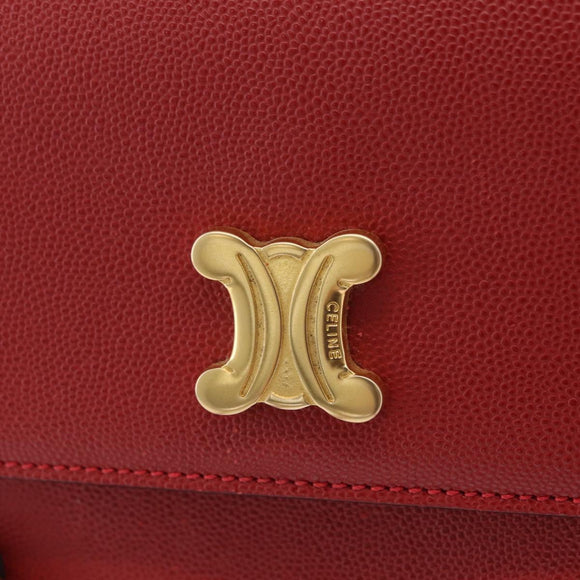 CELINE Tote Bag Leather Red Gold Tone Auth 207551