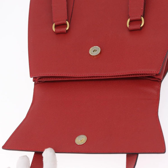 CELINE Tote Bag Leather Red Gold Tone Auth 207551