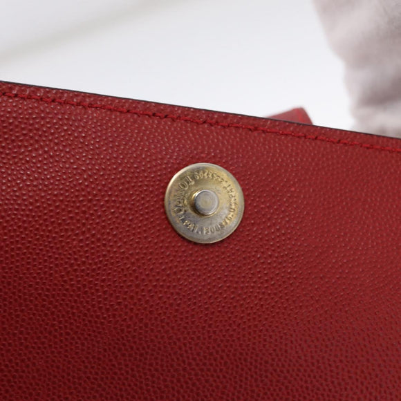 CELINE Tote Bag Leather Red Gold Tone Auth 207551