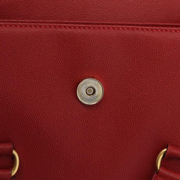 CELINE Tote Bag Leather Red Gold Tone Auth 207551
