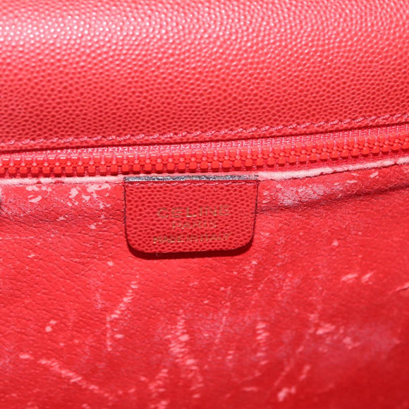 CELINE Tote Bag Leather Red Gold Tone Auth 207551