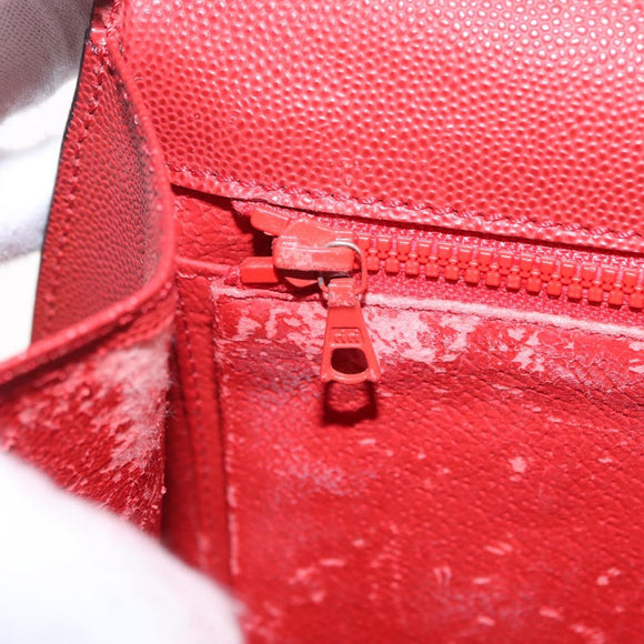 CELINE Tote Bag Leather Red Gold Tone Auth 207551
