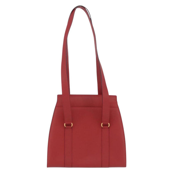 CELINE Tote Bag Leather Red Gold Tone Auth 207551