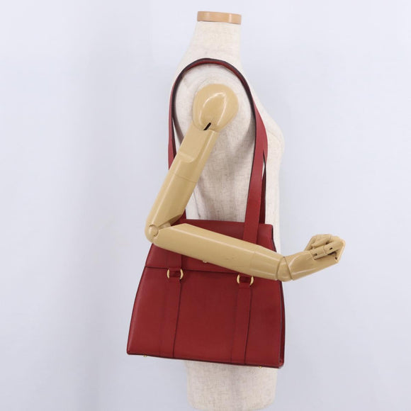 CELINE Tote Bag Leather Red Gold Tone Auth 207551