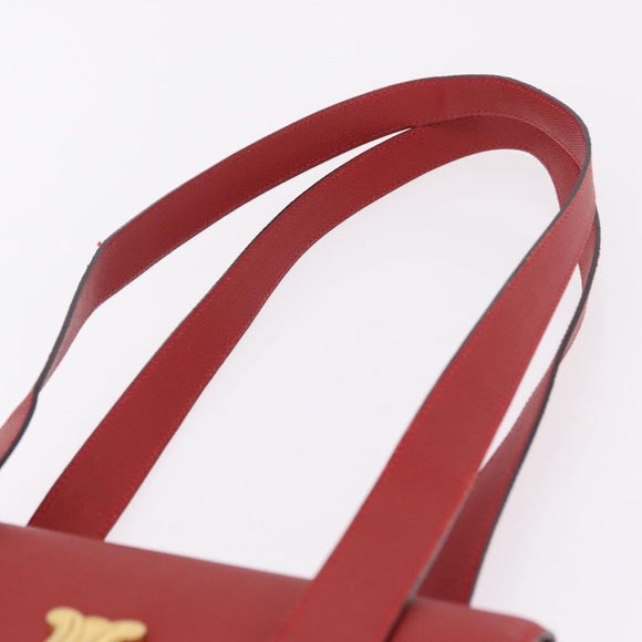 CELINE Tote Bag Leather Red Gold Tone Auth 207551