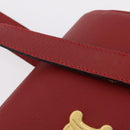 CELINE Tote Bag Leather Red Gold Tone Auth 207551-15