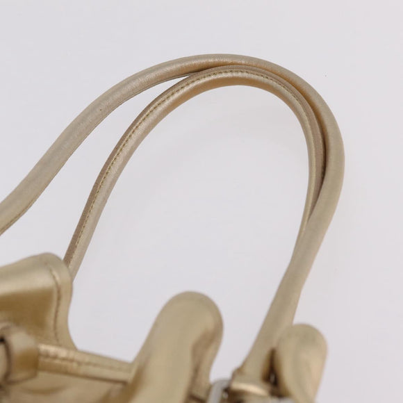 PRADA Tote Bag Leather Gold Silver Auth 207552A