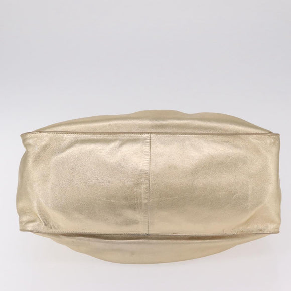 PRADA Tote Bag Leather Gold Silver Auth 207552A