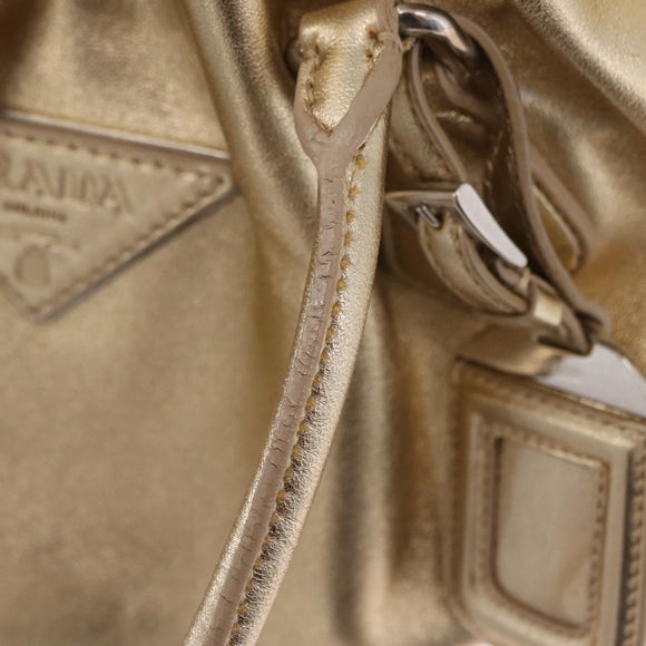 PRADA Tote Bag Leather Gold Silver Auth 207552A