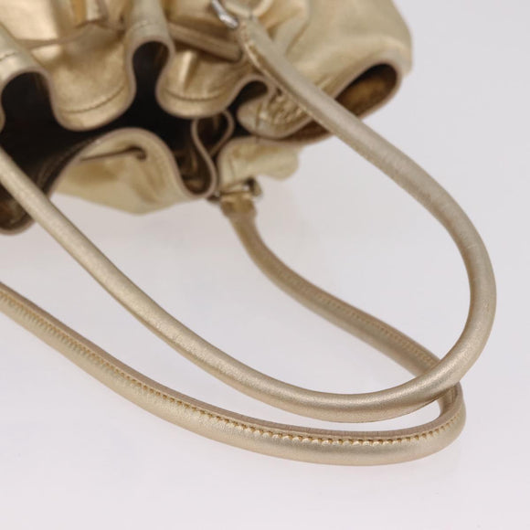 PRADA Tote Bag Leather Gold Silver Auth 207552A