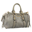 Miu Miu Vitellolux Hand Bag Leather 2way Gray Gold Tone Auth 207557V-1