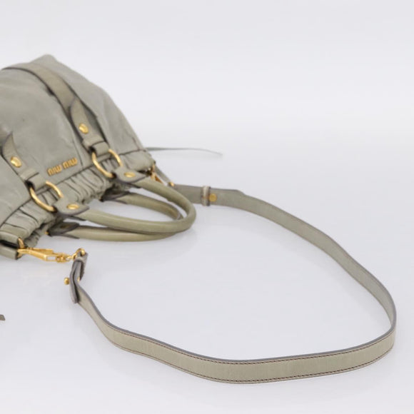 Miu Miu Vitellolux Hand Bag Leather 2way Gray Gold Tone Auth 207557V