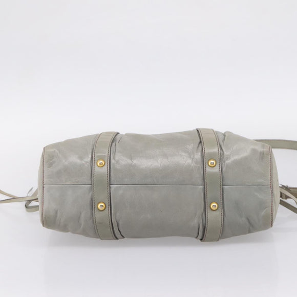 Miu Miu Vitellolux Hand Bag Leather 2way Gray Gold Tone Auth 207557V