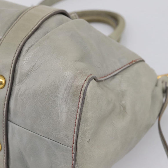 Miu Miu Vitellolux Hand Bag Leather 2way Gray Gold Tone Auth 207557V