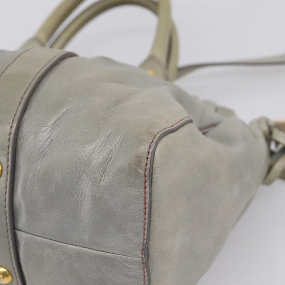 Miu Miu Vitellolux Hand Bag Leather 2way Gray Gold Tone Auth 207557V